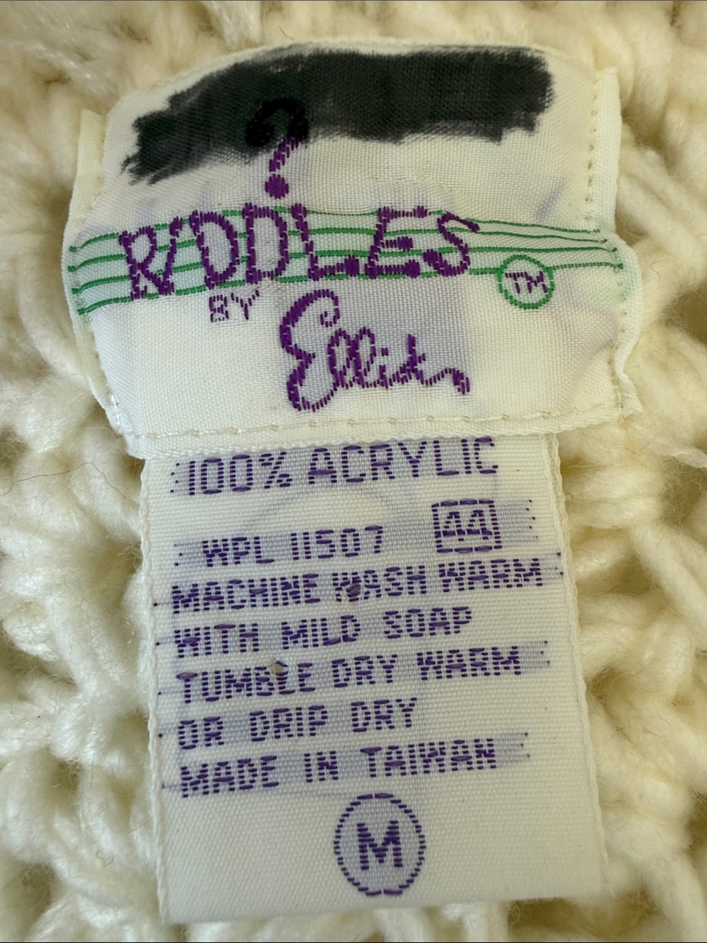 70s -80s Rainbow Boho Riddles by Elliot Acrylic Crochet Open Sweater Jacket Sz M - Picture 5 of 5